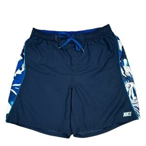 Mens Nike Blue & White Floral Bathing Suit Swim Shorts Size XL